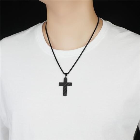 Black American Flag Christ Cross Necklace Men Stainless Steel Box Chain 22 inch - Picture 4 of 7